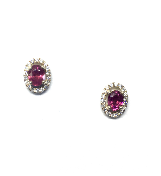 Yellow Gold Ruby and Diamond Stud Earrings