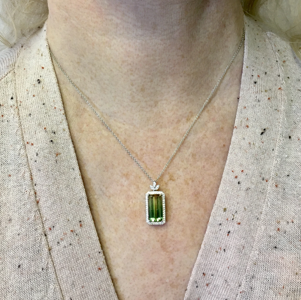 White Gold Parti Colored Tourmaline and Diamond Pendant