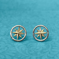 Sterling Silver and Yellow Gold Round Compass Stud Earrings