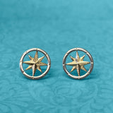 Sterling Silver and Yellow Gold Round Compass Stud Earrings