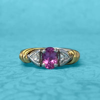 Platinum and Yellow Gold Pink Sapphire and Diamond Ring