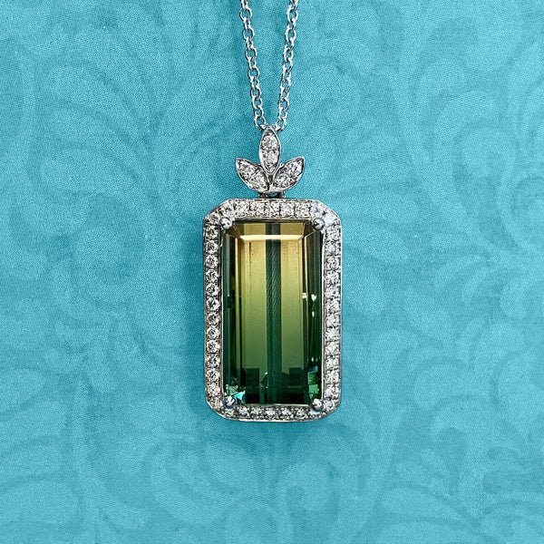 White Gold Parti-Colored Tourmaline and Diamond Pendant