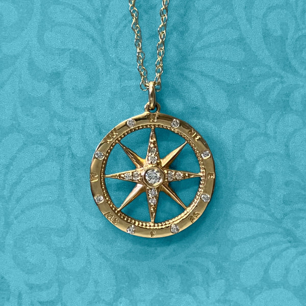 Yellow Gold Diamond Compass Pendant