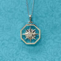 Sterling Silver Large Octagon Compass Rose Pendant