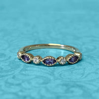 Yellow Gold Diamond and Amethyst Marquise Stack Ring