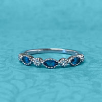 White Gold Diamond and London Blue Topaz Marquise Stack Ring
