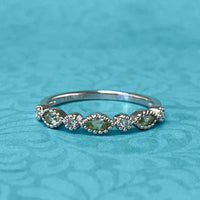 White Gold Diamond and Peridot Marquise Stack Ring