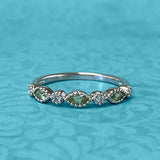 White Gold Diamond and Peridot Marquise Stack Ring
