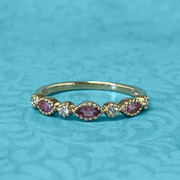 Yellow Gold Diamond and Pink Tourmaline Marquise Stack Ring