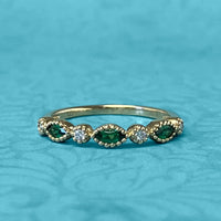 Yellow Gold Diamond and Tsavorite Garnet Marquise Stack Ring