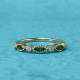 Yellow Gold Diamond and Tsavorite Garnet Marquise Stack Ring