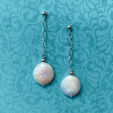 Sterling Silver White Coin Freshwater Cultured Pearl Drop Earrings