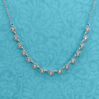White Gold  and Diamond Millgrain Bezel Station Necklace
