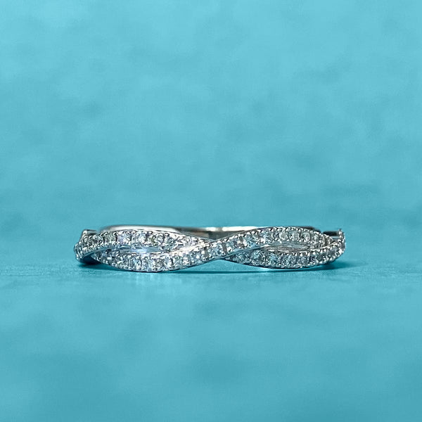 White Gold and Diamond Woven Design Band