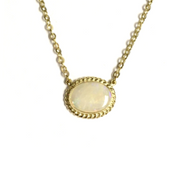 Yellow Gold and White Opal Oval Necklace