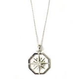 Sterling Silver Large Octagon Compass Rose Pendant