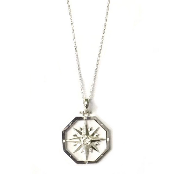 Sterling Silver Large Octagon Compass Rose Pendant
