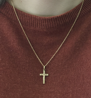 Yellow Gold Engraved Cross and Chain