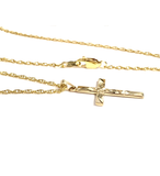 Yellow Gold-Filled Floral Engraved Cross and Chain