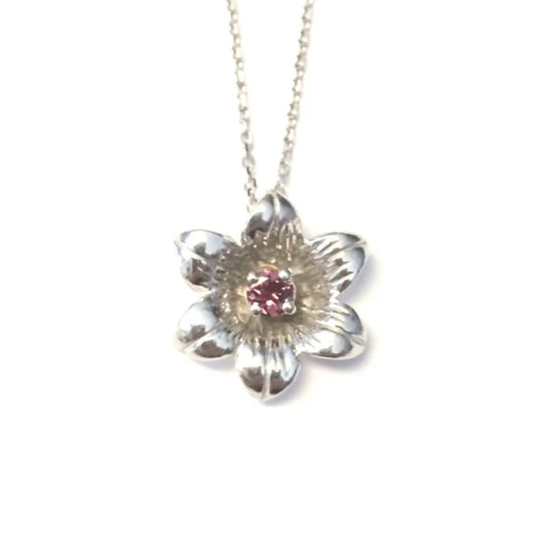 Sterling Silver Pink Tourmaline Floral Pendant - Exclusively Continental