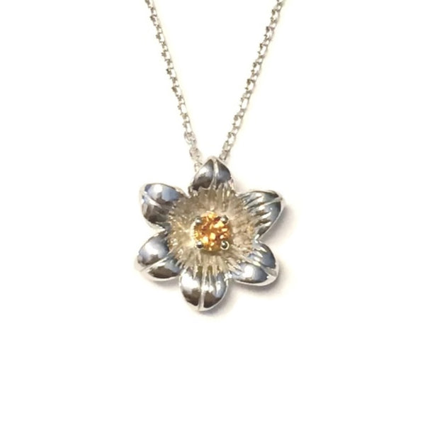 Sterling Silver Citrine Floral Pendant - Exclusively Continental