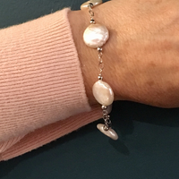 Sterling Silver White Coin Freshwater Cultured Pearl Bracelet