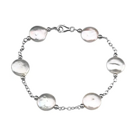 Sterling Silver White Coin Freshwater Cultured Pearl Bracelet