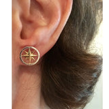 Sterling Silver and Yellow Gold Round Compass Stud Earrings