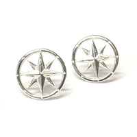 Sterling Silver Round Compass Stud Earrings