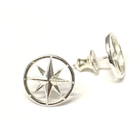 Sterling Silver Round Compass Stud Earrings