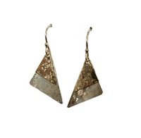 Sterling Silver and Yellow Gold-Filled Triangle Hammered Dangle Earrings