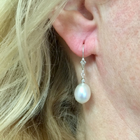Sterling Silver 9-9.5mm Freshwater Cultured Pearl Dangle Earrings