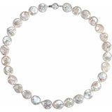 Sterling Silver 13-14mm White Coin Freshwater Cultured Pearl Necklace
