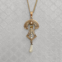Preowned Yellow Gold Diamond and Seed Pearl Lavalier Pendant