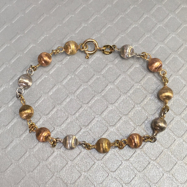 Preowned Tri-Color Gold Textured Bead Bracelet