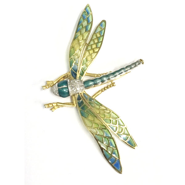 Preowned Yellow Gold Plique-à-jour Dragonfly Brooch