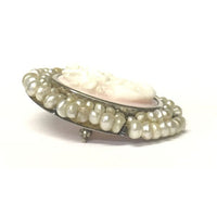 Preowned Sterling Silver Shell Cameo and Natural Pearl Trim