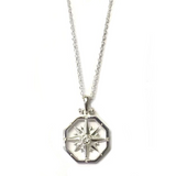 Sterling Silver Small Octagon Compass Rose Pendant