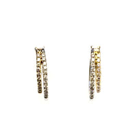 Yellow and White Gold and Diamond Double Hoop Earrings
