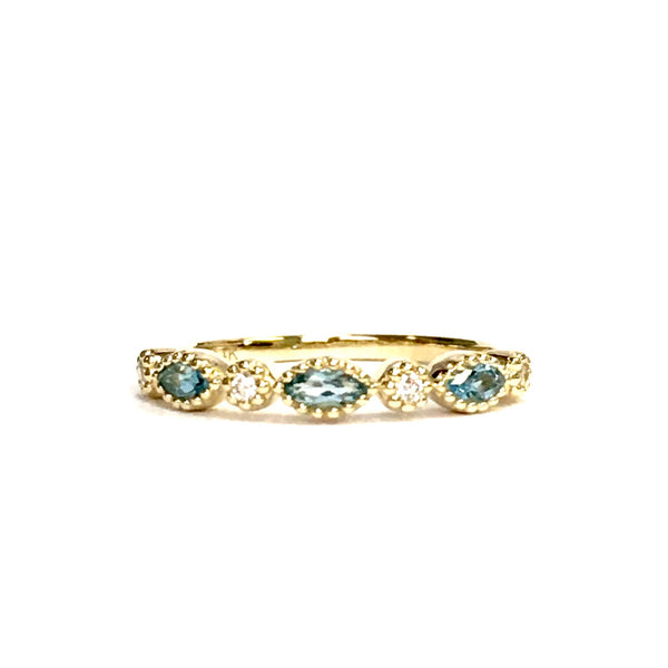 Yellow Gold Diamond and Blue Topaz Marquise Stack Ring