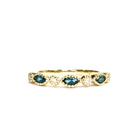 Yellow Gold Diamond and London Blue Topaz Marquise Stack Ring