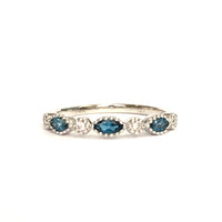 White Gold Diamond and London Blue Topaz Marquise Stack Ring