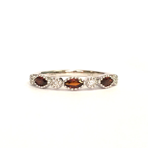 White Gold Diamond and Garnet Marquise Stack Ring
