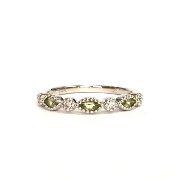White Gold Diamond and Peridot Marquise Stack Ring