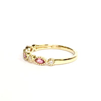 Yellow Gold Diamond and Pink Tourmaline Marquise Stack Ring