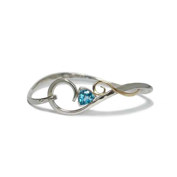 Sterling Silver and Yellow Gold Blue Topaz Bangle Bracelet