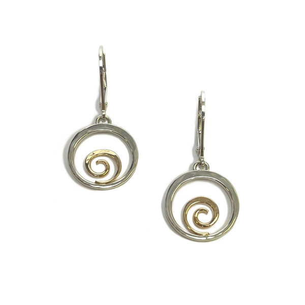 Sterling Silver and Yellow Gold Spiral Leverback Earrings