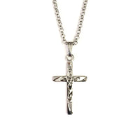 Sterling Silver Floral Engraved Cross and Chain