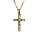 Yellow Gold-Filled Floral Engraved Cross and Chain