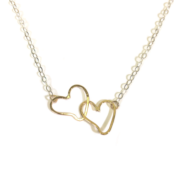 Sterling Silver and Yellow Gold-Filled Linked Hearts Necklace